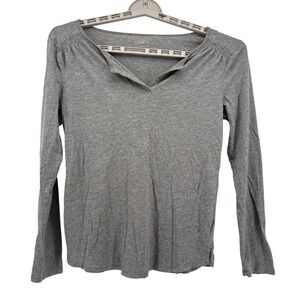 Ann Taylor LOFT Womens Long Sleeve Split Neck Top Size Medium Grey